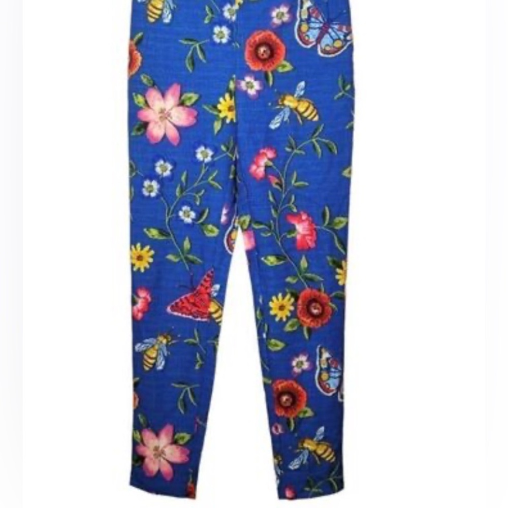 J McLaughlin Margot Side Zip Slim Leg Ankle Pant Blue Floral, Size 10